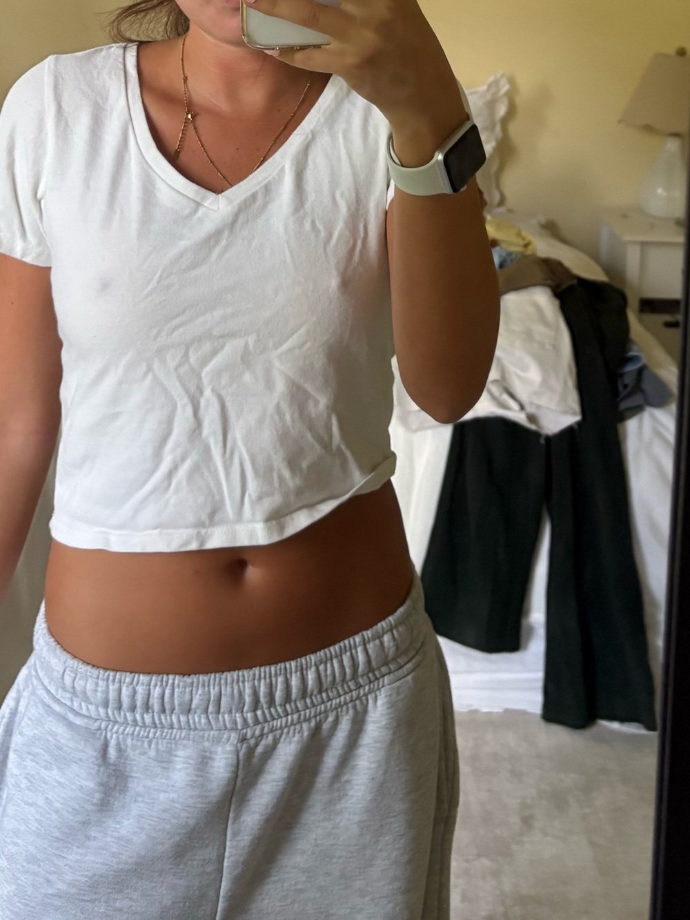 Brandy Melville White V-Neck Cropped Tee